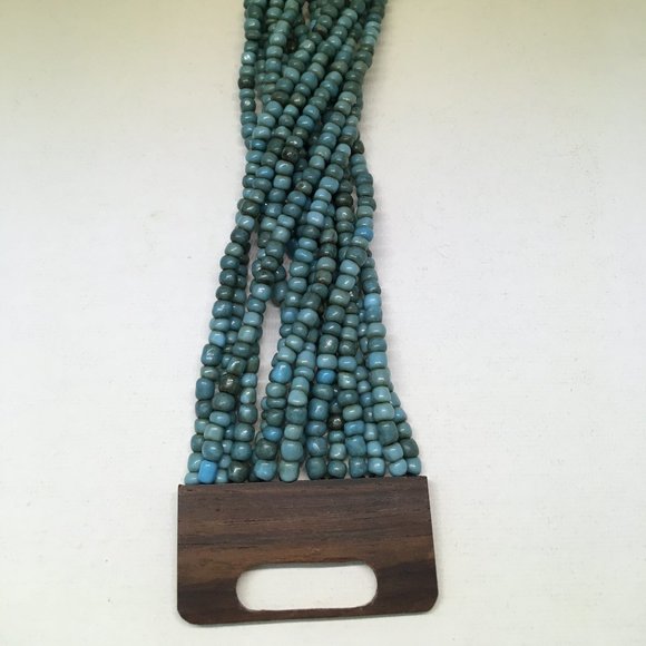 Turquoise beads Hand-Carved Wooden Cuff - Picture 3 of 5